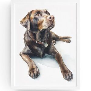 Watercolor Brown Labrador Retriever Dog Portrait Wall Art Print, Unframed